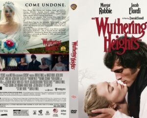 DVD cover of Wuthering Heights: a couple embracing on the right with the bold red title above them; a bridal image is on the left side.