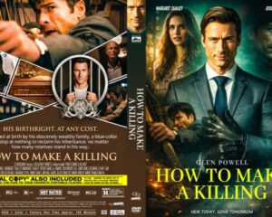 Front and back DVD cover for 'How to Make a Killing': a man in a suit on the front with the neon yellow title; back shows a collage of scenes and the tagline.