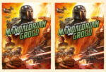 Two identical Star Wars posters titled The Mandalorian and Grogu, showing the Mandalorian and Grogu amid a fiery battle scene with starships in orange flames.