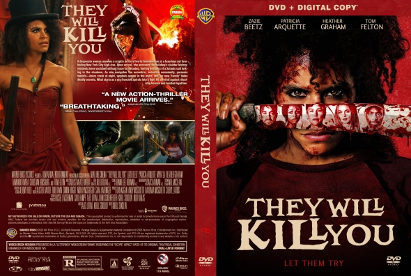 Front cover of the DVD and digital copy for 'They Will Kill You' showing a woman in a red outfit and a bold red/black design with the title across the image.