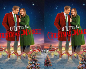 Two identical movie posters for 'A Little Christmas Market' showing a couple in red and green coats standing together above a snowy village market at night.