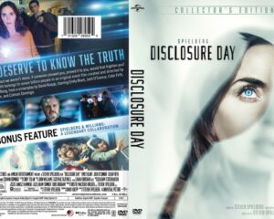 Double-sided DVD cover for 'Disclosure Day' Collector's Edition: front shows a close-up of a woman's face with blue eye; back features a collage of scenes and the slogan 'We deserve to know the truth' with 'Bonus Feature' text.