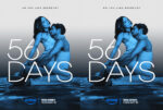 Promotional poster split in two, showing a couple embracing in blue tones with large '56 DAYS' text and Prime Video branding announcing a new series on February 18.