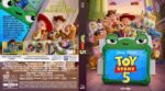 Toy Story 5 DVD cover art with Woody, Buzz, and friends gathered around a green toy screen; Disney-Pixar logo and 'It's On' slogan.