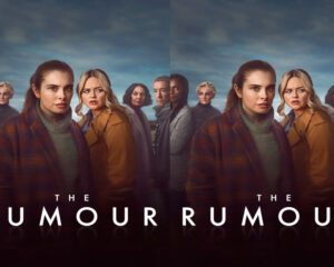 Movie poster featuring an ensemble of women with concerned expressions, against a cloudy blue sky; title reads 'The Rumour'.
