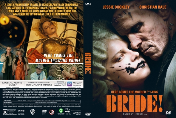 DVD cover for Bride! (horror/comedy) showing a pale bride with black makeup and a menacing older man leaning close; bold orange title 'BRIDE!' at right panel.