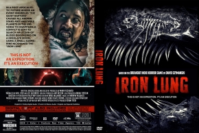 Front and back cover of the Iron Lung movie release: dark, oceanic horror artwork with a menacing figure on the back and the title 'IRON LUNG' on the front.