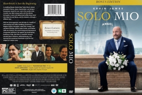 Front cover of Solo Mio: a man in a blue suit sits on steps holding a bouquet of white flowers; bonus edition. Back cover shows text, small images, and barcode for the DVD.