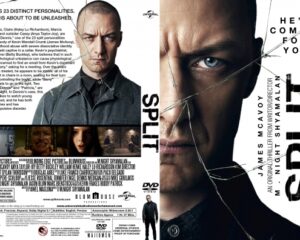 Movie poster for Split: close-up of James McAvoy's face with the title SPLIT and the tagline 'He's coming for you'.